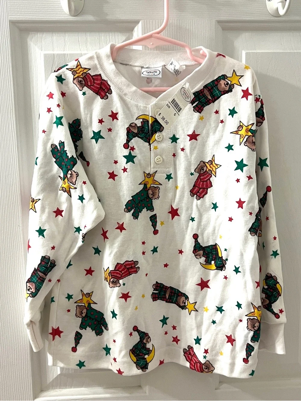 Talbots Kids Vintage Bears Stars Cotton Pijama Top Sz 6 New W/tag